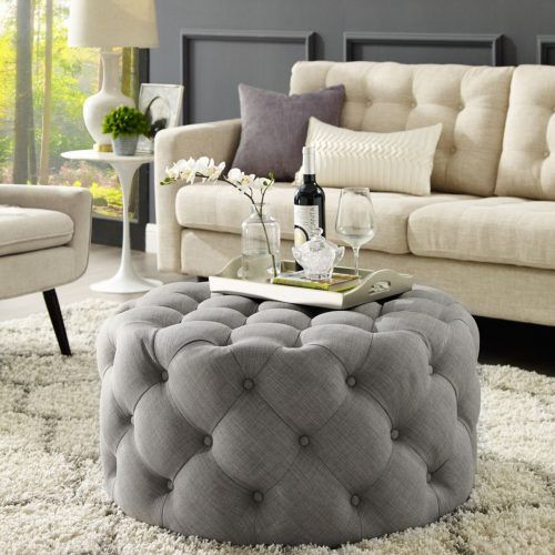 Gray Tufted Cocktail Ottomans (Photo 2 of 20)