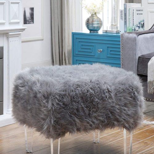 Charcoal Brown Faux Fur Square Ottomans (Photo 5 of 20)