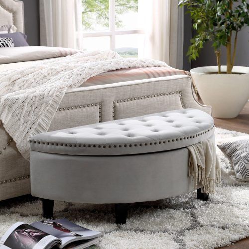 Gray Fabric Round Modern Ottomans With Rope Trim (Photo 17 of 20)