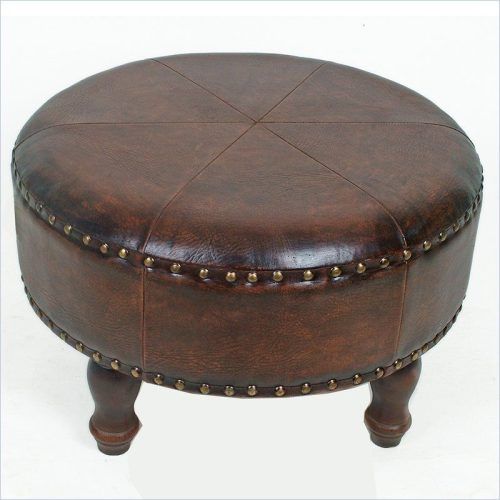Round Beige Faux Leather Ottomans With Pull Tab (Photo 11 of 20)