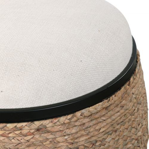 Natural Beige And White Short Cylinder Pouf Ottomans (Photo 15 of 20)