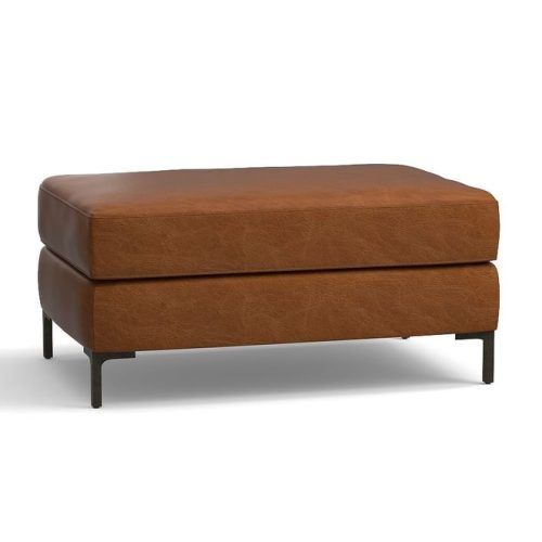 Caramel Leather And Bronze Steel Tufted Square Ottomans (Photo 8 of 20)