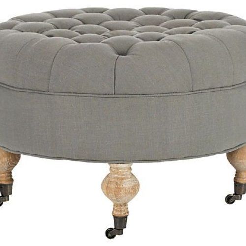 Round Gray Faux Leather Ottomans With Pull Tab (Photo 9 of 19)