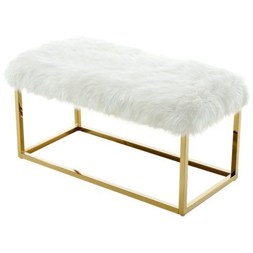 White Faux Fur And Gold Metal Ottomans (Photo 11 of 20)