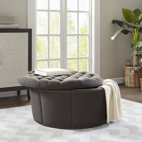 Gray Fabric Round Modern Ottomans With Rope Trim (Photo 13 of 20)