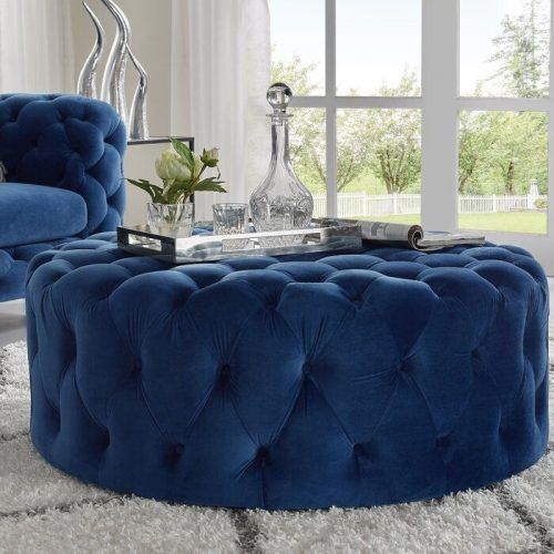 Royal Blue Tufted Cocktail Ottomans (Photo 3 of 20)