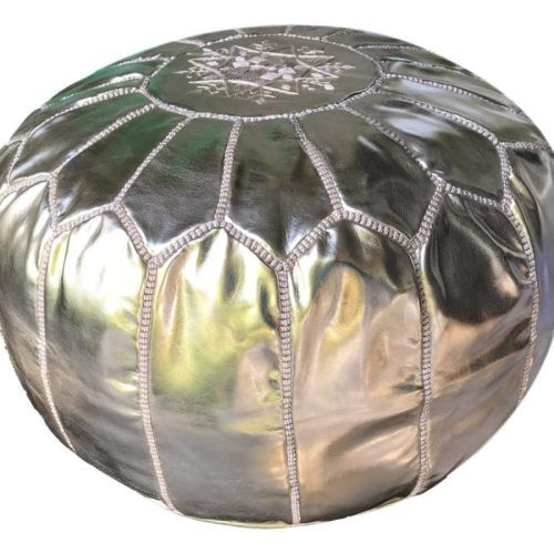Weathered Silver Leather Hide Pouf Ottomans (Photo 12 of 20)