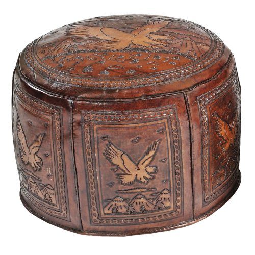 Brown Leather Round Pouf Ottomans (Photo 20 of 20)