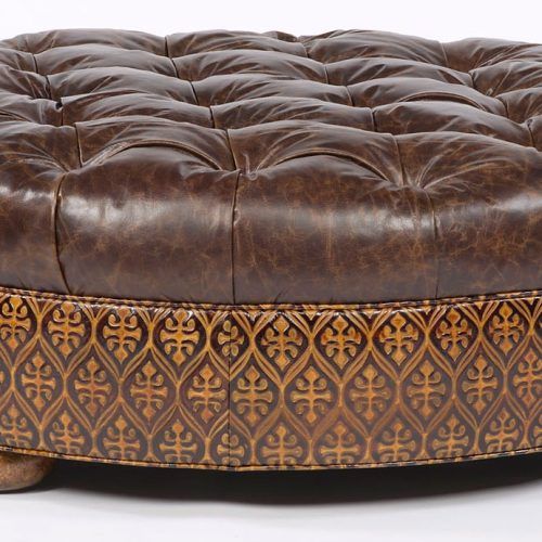 Weathered Gold Leather Hide Pouf Ottomans (Photo 1 of 20)