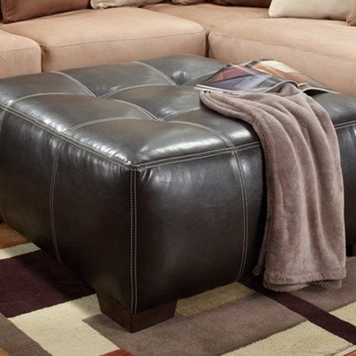 Brown Leather Square Pouf Ottomans (Photo 3 of 20)