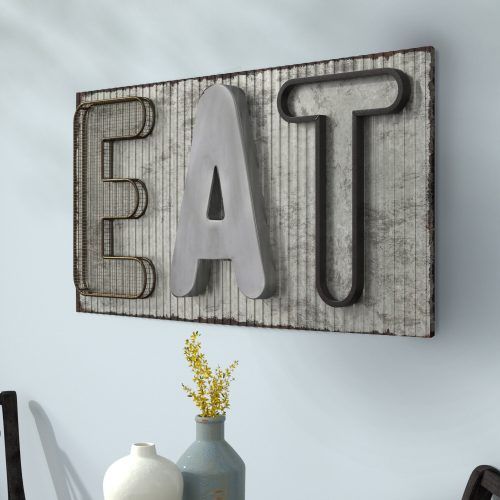 Grey "eat" Sign With Rebar Decor (Photo 3 of 20)