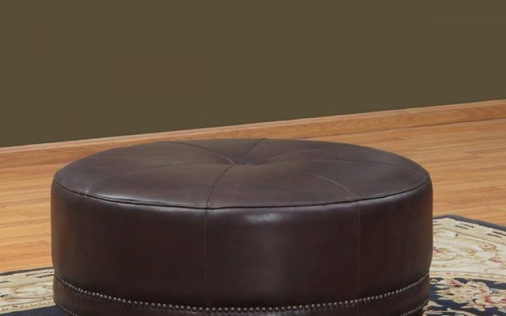 20 Best Collection of Brown and Ivory Leather Hide Round Ottomans