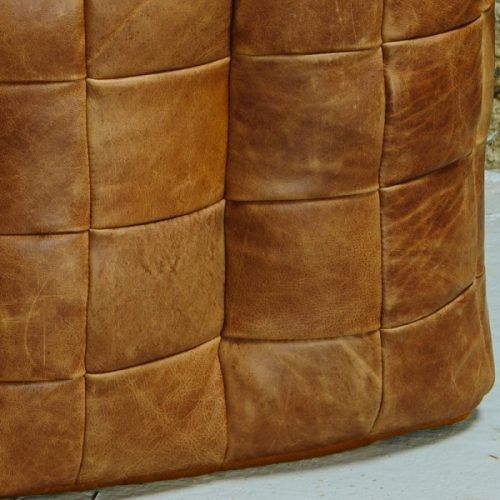 Brown Natural Skin Leather Hide Square Box Ottomans (Photo 19 of 20)