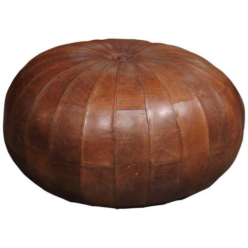 Weathered Ivory Leather Hide Pouf Ottomans (Photo 19 of 20)
