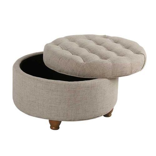 Light Gray Tufted Round Wood Ottomans With Storage (Photo 8 of 20)