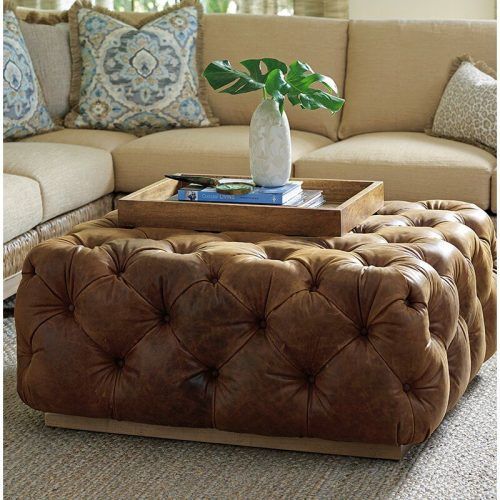 Caramel Leather And Bronze Steel Tufted Square Ottomans (Photo 19 of 20)