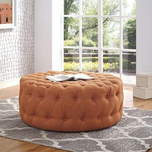 Brown Fabric Tufted Surfboard Ottomans (Photo 8 of 20)