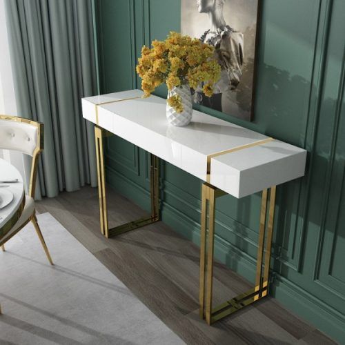 Antiqued Gold Rectangular Console Tables (Photo 15 of 20)