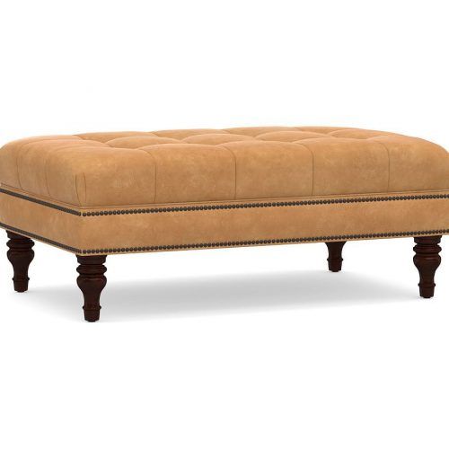 Caramel Leather And Bronze Steel Tufted Square Ottomans (Photo 2 of 20)