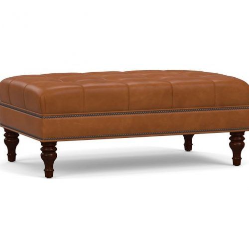 Camber Caramel Leather Ottomans (Photo 1 of 17)