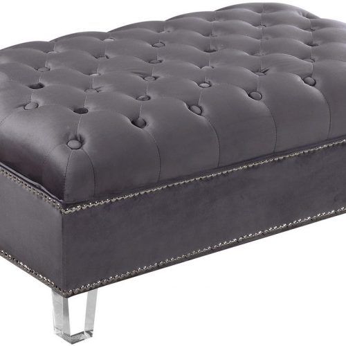 Brown And Gray Button Tufted Ottomans (Photo 8 of 20)