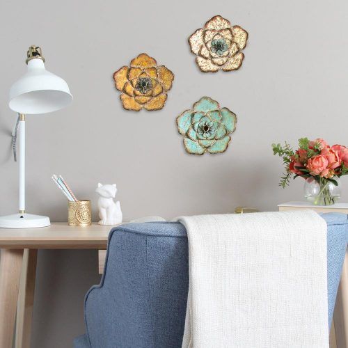 Metal Flower Wall Decor (Set Of 3) (Photo 12 of 20)