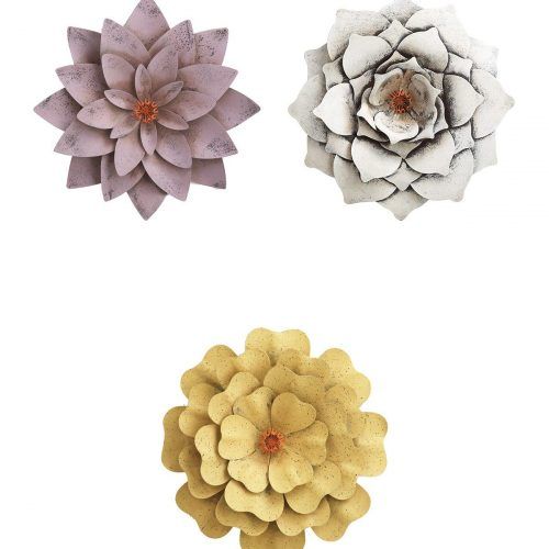 Metal Flower Wall Decor (Set Of 3) (Photo 1 of 20)