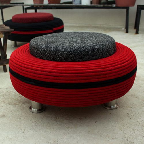 Dark Red And Cream Woven Pouf Ottomans (Photo 11 of 20)