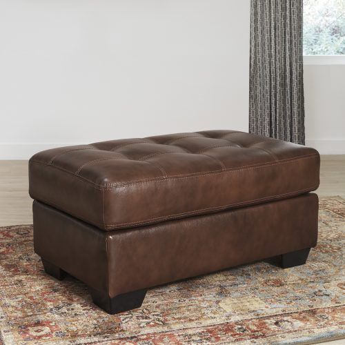 Espresso Leather And Tan Canvas Pouf Ottomans (Photo 1 of 20)