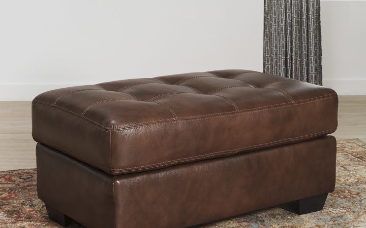 2024 Best of Espresso Leather and Tan Canvas Pouf Ottomans