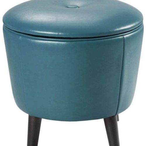 Round Blue Faux Leather Ottomans With Pull Tab (Photo 14 of 20)