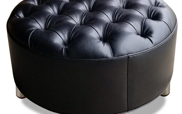 20 Best Ideas Brown Faux Leather Tufted Round Wood Ottomans