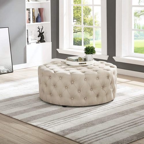 Snow Tufted Fabric Ottomans (Photo 10 of 20)