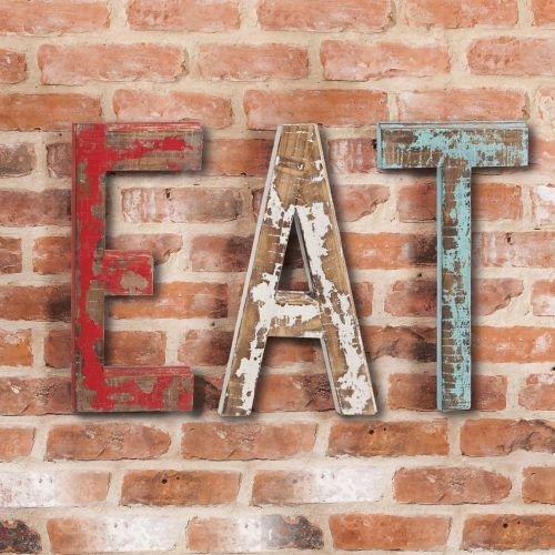 Grey "eat" Sign With Rebar Decor (Photo 14 of 20)