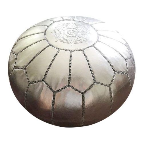 Weathered Silver Leather Hide Pouf Ottomans (Photo 9 of 20)