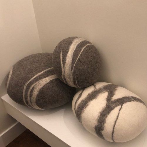 Cream Wool Felted Pouf Ottomans (Photo 19 of 20)