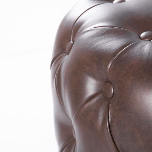 Brown Leather Round Pouf Ottomans (Photo 19 of 20)