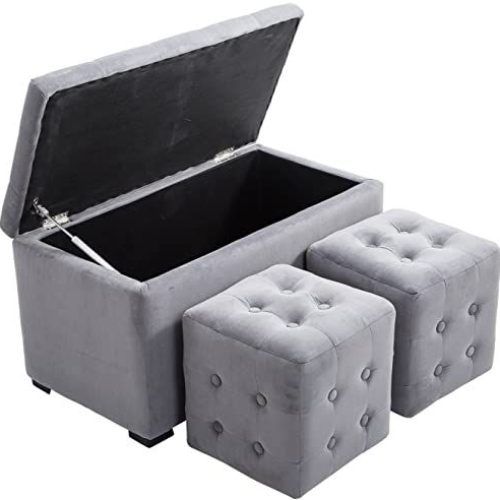 Gray And Beige Solid Cube Pouf Ottomans (Photo 14 of 20)