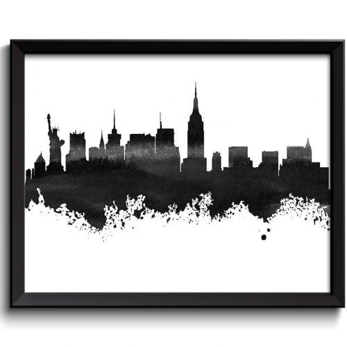 New York Skyline Canvas Black And White Wall Art (Photo 8 of 20)