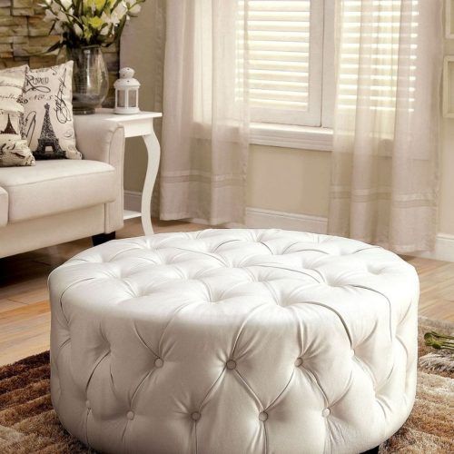 White Solid Cylinder Pouf Ottomans (Photo 3 of 18)