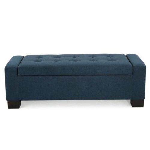 Dark Blue Fabric Banded Ottomans (Photo 6 of 20)