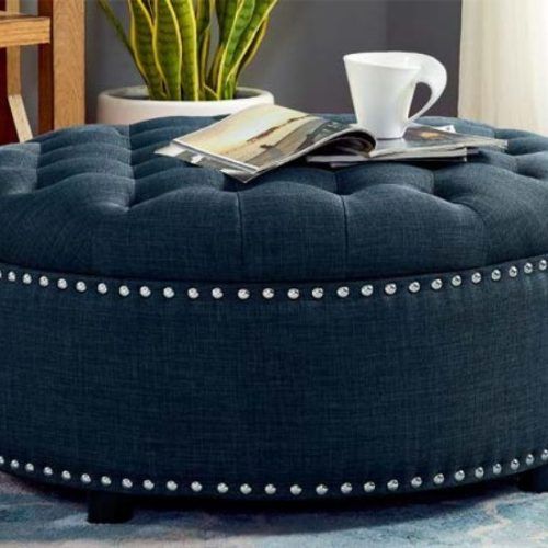 Gray Fabric Round Modern Ottomans With Rope Trim (Photo 10 of 20)