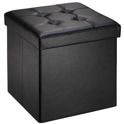 Black Faux Leather Ottomans With Pull Tab (Photo 10 of 20)