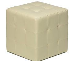 2024 Latest Weathered Ivory Leather Hide Pouf Ottomans