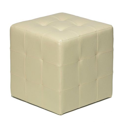 Weathered Ivory Leather Hide Pouf Ottomans (Photo 1 of 20)