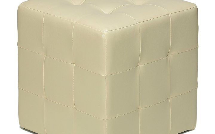 2024 Latest Weathered Ivory Leather Hide Pouf Ottomans
