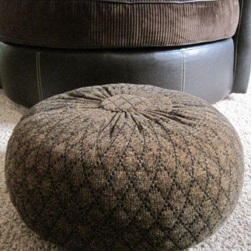 Navy And Dark Brown Jute Pouf Ottomans (Photo 16 of 20)