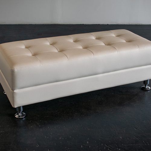 White Leather And Bronze Steel Tufted Square Ottomans (Photo 12 of 20)