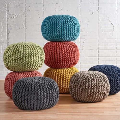 Black And Natural Cotton Pouf Ottomans (Photo 8 of 20)