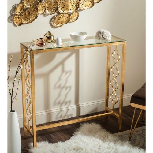 Geometric Glass Top Gold Console Tables (Photo 5 of 20)